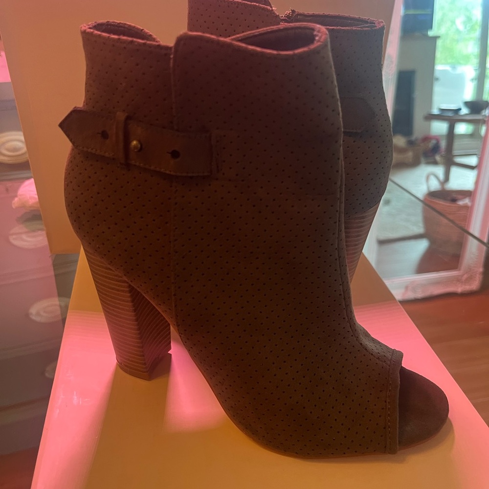 JustFab Brown Peep-Toe Ankle Booties